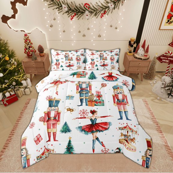 Feelyou Christmas Nutcracker Queen Comforter Set for Kid, Princess Fairy Tale Bedding Sets, Winter Festival Reversible Bedding Comforter Set, Super Cozy Room Decor, 3pcs