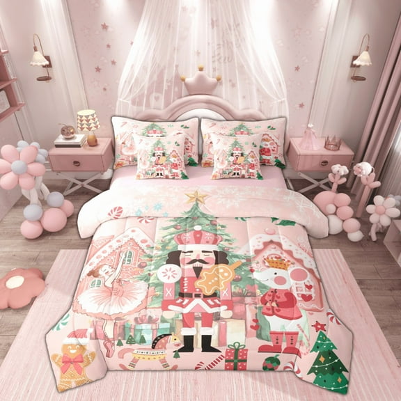 Feelyou Christmas Nutcracker Twin Bedding Sets 7-Piece for Kid, Dreamy Princess Fairy Bedding Comforter Set, Kawaii Rat Guard Reversible Sheet Sets, Microfiber Bedroom Decor