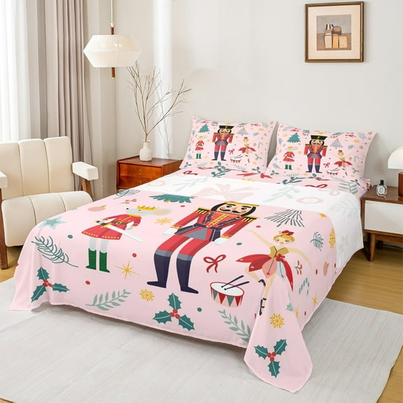 Feelyou Christmas Nutcracker Twin Sheet Sets for Kid, Dreamy Princess Fairy Twin Fitted Sheet, Kawaii Rat Guard Flat Sheet, Lightweight Room Decor, 3pcs