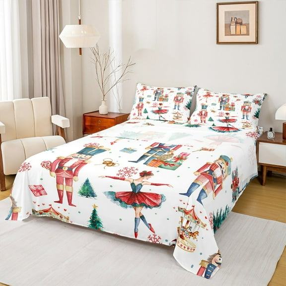 Feelyou Christmas Nutcracker Twin Sheet Sets for Kid, Princess Fairy Tale Twin Fitted Sheet, Winter Festival Flat Sheet, Super Cozy Room Decor, 3pcs