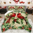 thumbnail image 1 of Feelyou Christmas Red Robin Queen Comforter Set, Poinsettia Leaf Plant Bedding Sets, Vintage Western Fashion Reversible Bedding Comforter Set, Breathable Home Decor, 3-Piece, 1 of 8