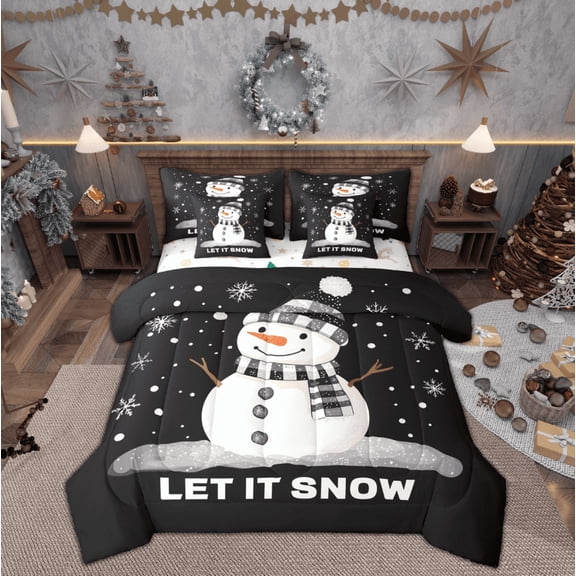 Feelyou Christmas Snowman Bedding Comforter Set 7 Pieces, Winter Wonderland Landscape Full Bedding Set, Let It Snow Reversible Fitted Sheet Flat Sheet, Ultra Soft Home Decor