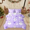 thumbnail image 1 of Feelyou Christmas Snowman Bedding Comforter Set 7 Pieces, Winter Wonderland Landscape Full Bedding Set, Purple Xmas Gift Reversible Fitted Sheet Flat Sheet, Luxury Bedroom Decor, 1 of 7
