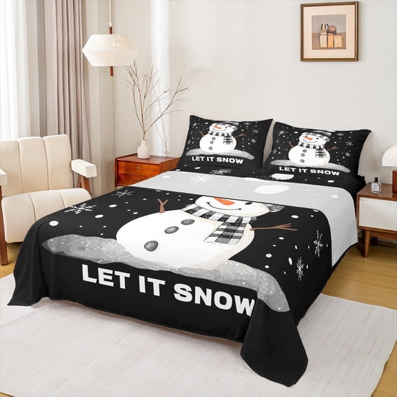 Feelyou Christmas Snowman Full Size Sheets, Winter Wonderland Landscape Bed Sheets, Let It Snow Sheet Sets, Ultra Soft Home Decor,4 Pieces