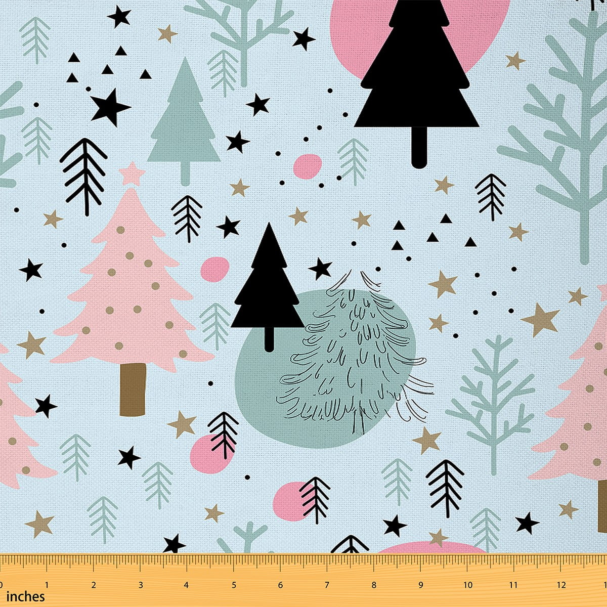Feelyou Christmas Tree Child Fabric by the Yard 10 Yards, Winter Snowflake Home Decor Fabric by the Yard, Cartoon Xmas Theme Sewing Fabric, Breathable Home Decor
