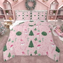 Feelyou Christmas Tree Kids Bedding Comforter Set, Funny Xmas Snowman Twin Comforter Sets, Pink Snowflake Print Reversible Bedding Set, Breathable Home Decor, 2 Pieces