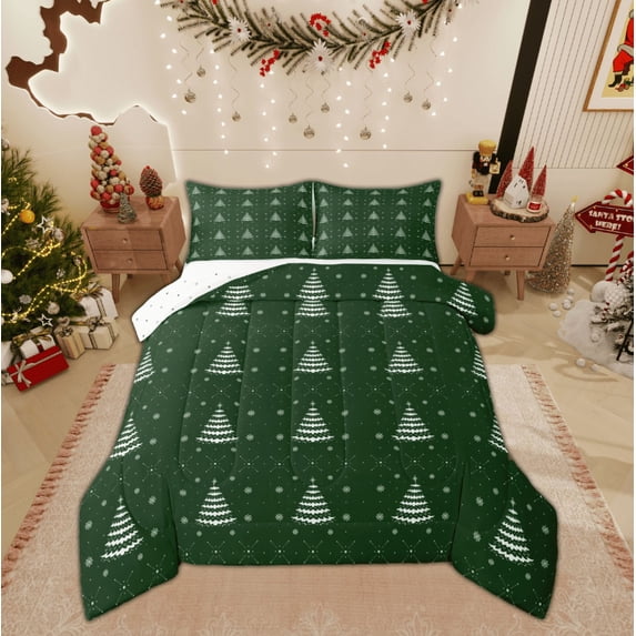 Feelyou Christmas Tree Queen Comforter Set for Child, Winter Snowflake Bedding Sets, Happy New Year Reversible Bedding Comforter Set, Breathable Home Decor, 3pcs