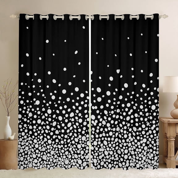 Feelyou Circle Dot Black Out Curtains for Teen, Modern Polkadots Abstract Curtains Pack of 2 (42x63 Each), Black White Geometric Bedroom Curtains, Window Curtains Home Decor