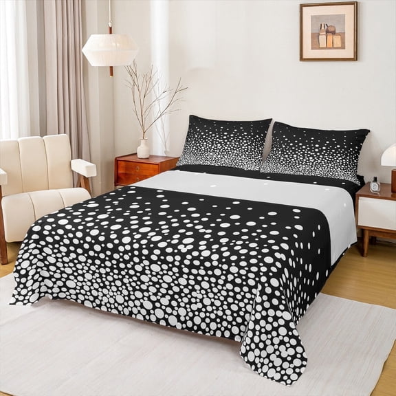Feelyou Circle Dot Full Size Sheets for Teen, Modern Polkadots Abstract Bed Sheets, Black White Geometric Sheet Sets, Breathable Home Decor, 4pcs