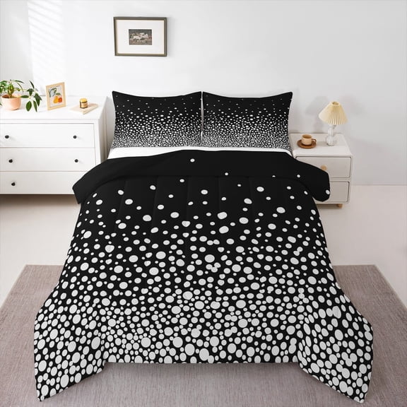 Feelyou Circle Dot Queen Comforter Set for Teen, Modern Polkadots Abstract Bedding Sets, Black White Geometric Reversible Bedding Comforter Set, Breathable Home Decor, 3pcs