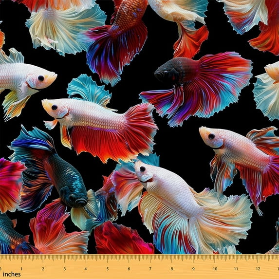 Feelyou Colorful Fish Fabric by the Yard 3 Yards, Kawaii Animal Sealife Home Decor Fabric by the Yard, Teens Boys Girls Kids Sewing Fabric, Microfiber Bedroom Decor
