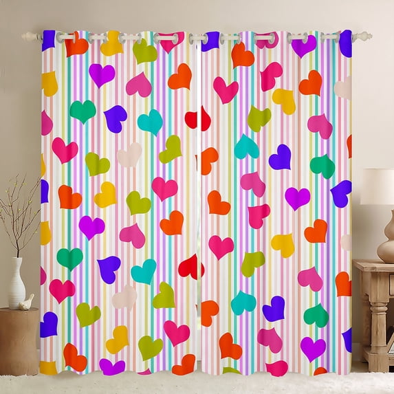 Feelyou Colorful Heart Curtains (2, 52x84), Kid Stripes Geometric Kawaii