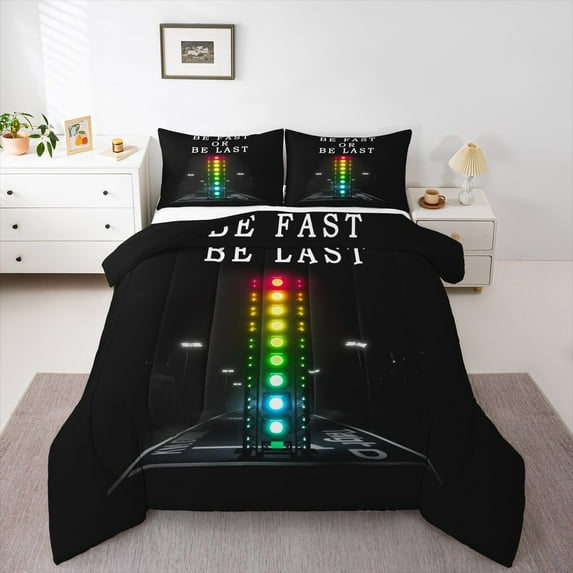 Feelyou Colorful Traffic Light Queen Comforter Set for Kids, Black Bedding Sets, Cartoon Theme Reversible Bedding Comforter Set, Super Cozy Room Decor, 3 Pieces
