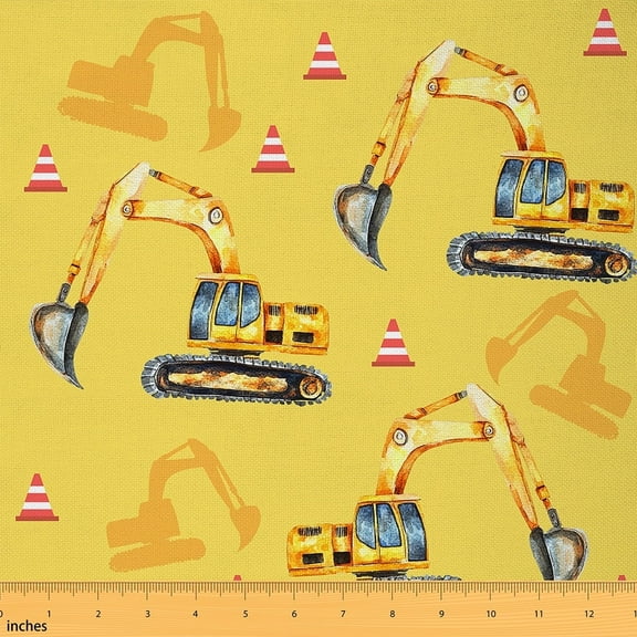 Feelyou Construction Truck Kids Fabric by the Yard 1 Yard, Rustic Tractor Room Decor Fabric by the Yard, Cartoon Vehicle Fabric for Sewing, Lightweight Room Decor