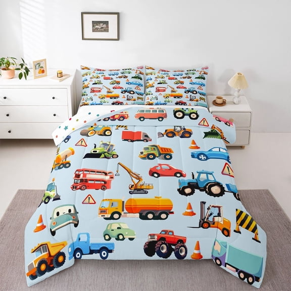 Feelyou Construction Truck Twin Comforter Sets, Cartoon Excavator Bedding Set, 2pcs