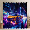 thumbnail image 1 of Feelyou Cool Automobile Child Blackout Curtains Set of 2 (52x84 Each), Speed Racing Car Window Curtains, Glitter Ombre Stripes Lines Curtains and Drapes, Blackout Curtains Room Decor, 1 of 6