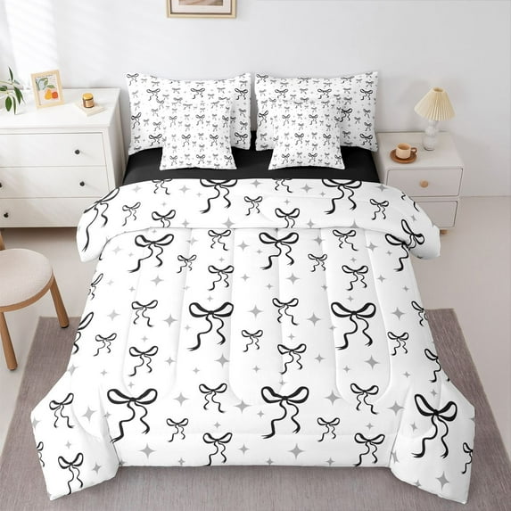 Feelyou Cool Princess Bow Bedding Comforter Set 7pcs, Stars Print Queen Bedding Sets