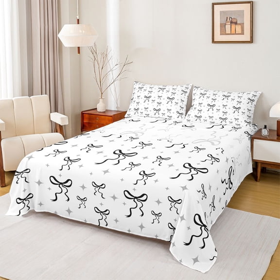 Feelyou Cool Princess Bow Twin Sheet Sets, Cartoon Stars Print Bedding, 3pcs