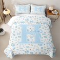 thumbnail image 1 of Feelyou Coquette Rose Letter Quilt King for Boys Girls, Cartoon Flower Bow King Coverlet Set, Blue, 3-Piece, 1 of 7