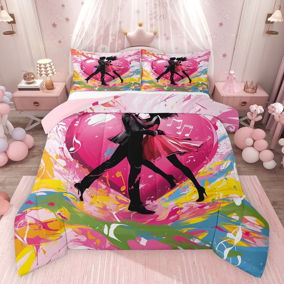 Feelyou Couple Anniversary Full Size Comforter Sets, Romantic Love Heart Bedding Comforter Set, Watercolor Splatter Reversible Bedding Sets, Super Cozy Room Decor, 3 Pieces