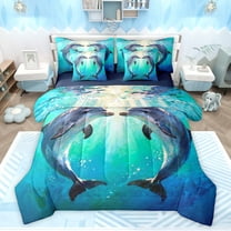 Feelyou Couple Dolphin Child Twin Bedding Sets 7pcs, Romantic Sealife Comforter Set