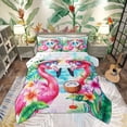 thumbnail image 1 of Feelyou Couple Flamingo Full Size Comforter Sets, Kawaii Tropical Animal Bedding Comforter Set, Palm Beach Reversible Bedding Sets, Ultra Soft Home Decor,3 Pieces, 1 of 8