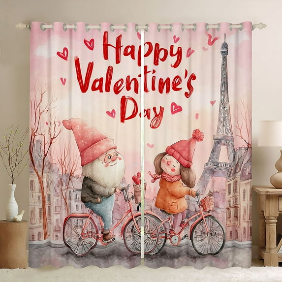 Feelyou Couple Gnome Black Out Curtains, Valentine's Day Curtains Pack of 2 (42x63 Each)