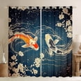 thumbnail image 1 of Feelyou Couple Gold Fish Black Out Curtains, Japanese Blossoms Floral Curtains Pack of 2 (42x63 Each), Teen Child Adult Bedroom Curtains, Blackout Curtains Room Decor, 1 of 6