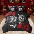 thumbnail image 1 of Feelyou Couple Lion Wildlife Bedding Comforter Set 7pcs, Romantic Jungle Animal Queen Bedding Sets, Red Anniversary Rose Reversible Queen Sheet Sets, Ultra Soft Bedroom Decor, 1 of 8