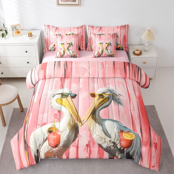 Feelyou Couple Pelicans Animal Bedding Comforter Set 7pcs, Rustic Cabin Queen Bedding Sets