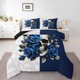 thumbnail image 1 of Feelyou Couple Skeleton Skull Full Size Comforter Sets, Anniversary Blue Rose Bedding Comforter Set, Gothic Romantic Theme Reversible Bedding Sets, Ultra Soft Bedroom Decor, 3 Pieces, 1 of 8