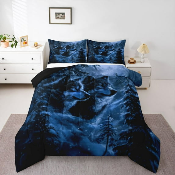 Feelyou Couple Wolf Teen Twin Comforter Sets, Winter Farmhouse Animal Bedding Set, 2pcs