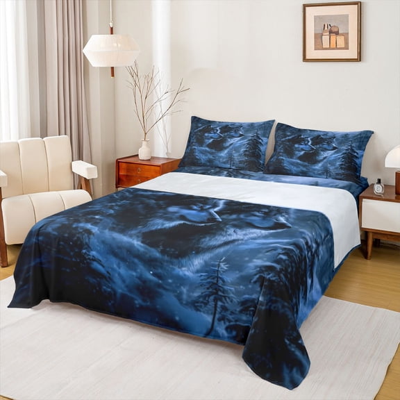 Feelyou Couple Wolf Teen Twin Sheet Sets, Winter Farmhouse Animal Bedding, 3 Pieces