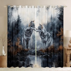 Feelyou Couple Wolf Wildlife Curtains Pack of 2 (42x84 Each), Rustic Farmhouse Lake Curtains Blackout, Western Jungle Animal Bedroom Curtains, Black Out Curtains Decor