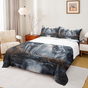 Feelyou Couple Wolf Wildlife Twin Sheet Sets, Rustic Farmhouse Lake Twin Fitted Sheet, Western Jungle Animal Flat Sheet, Super Cozy Room Decor, 3-Piece