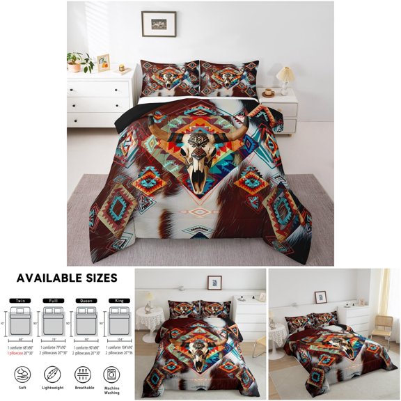 Feelyou Cow Fur Print King Size Comforter Set with Microfiber Material and Brown Color for Farmhouse Decor