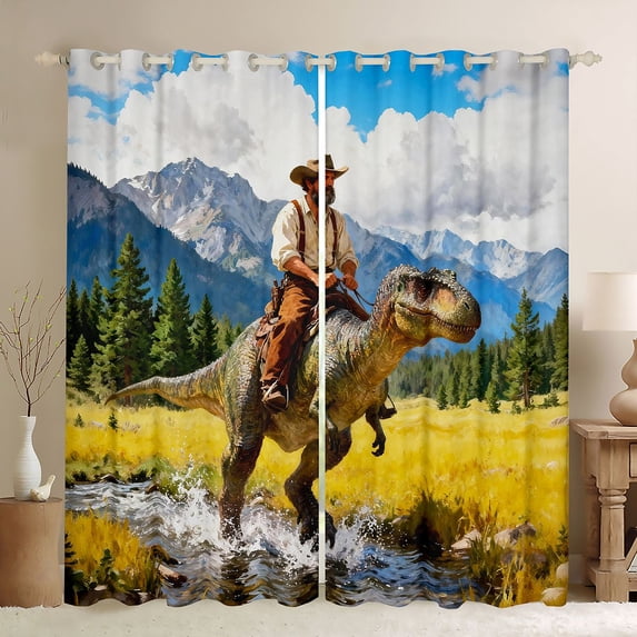 Feelyou Cowboy Black Out Curtains, Wildlife Dinosaur Curtains Pack of 2 (42x63 Each)