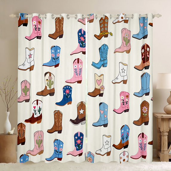 Feelyou Cowboy Boot Black Out Curtains, Cartoon Bohemian Curtains Pack of 2 (42x63 Each)