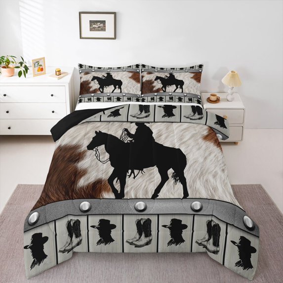 Feelyou Cowboy Queen Comforter Set, Cow Print Bedding Comforter Set, 3 Pieces