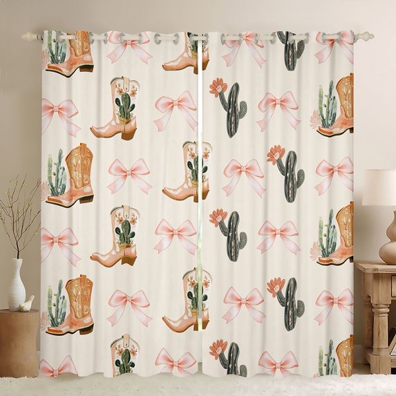 Feelyou Cowgirl Boot Curtains Pack of 2 (42x84 Each), Cactus Botanical Curtains Blackout