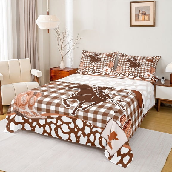 Feelyou Cowgirl Cowboy Twin Sheet Sets, Retro Boho Western Bedding, 3pcs