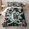 thumbnail image 1 of Feelyou Cowhide B Letter Quilt King for Women Girls, Western Farmhouse Style King Coverlet Set, Turquoise Brown, 3pcs, 1 of 7