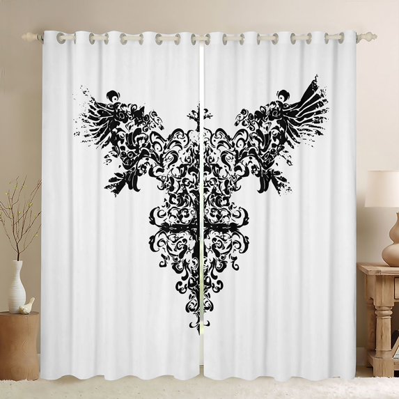 Feelyou Cross Angel Wings Curtains Pack of 2 (42x84 Each) for Boys, Goth Bohemian Graffiti Curtains Blackout, Retro Western Fashion Bedroom Curtains, Living Room Curtains Decor