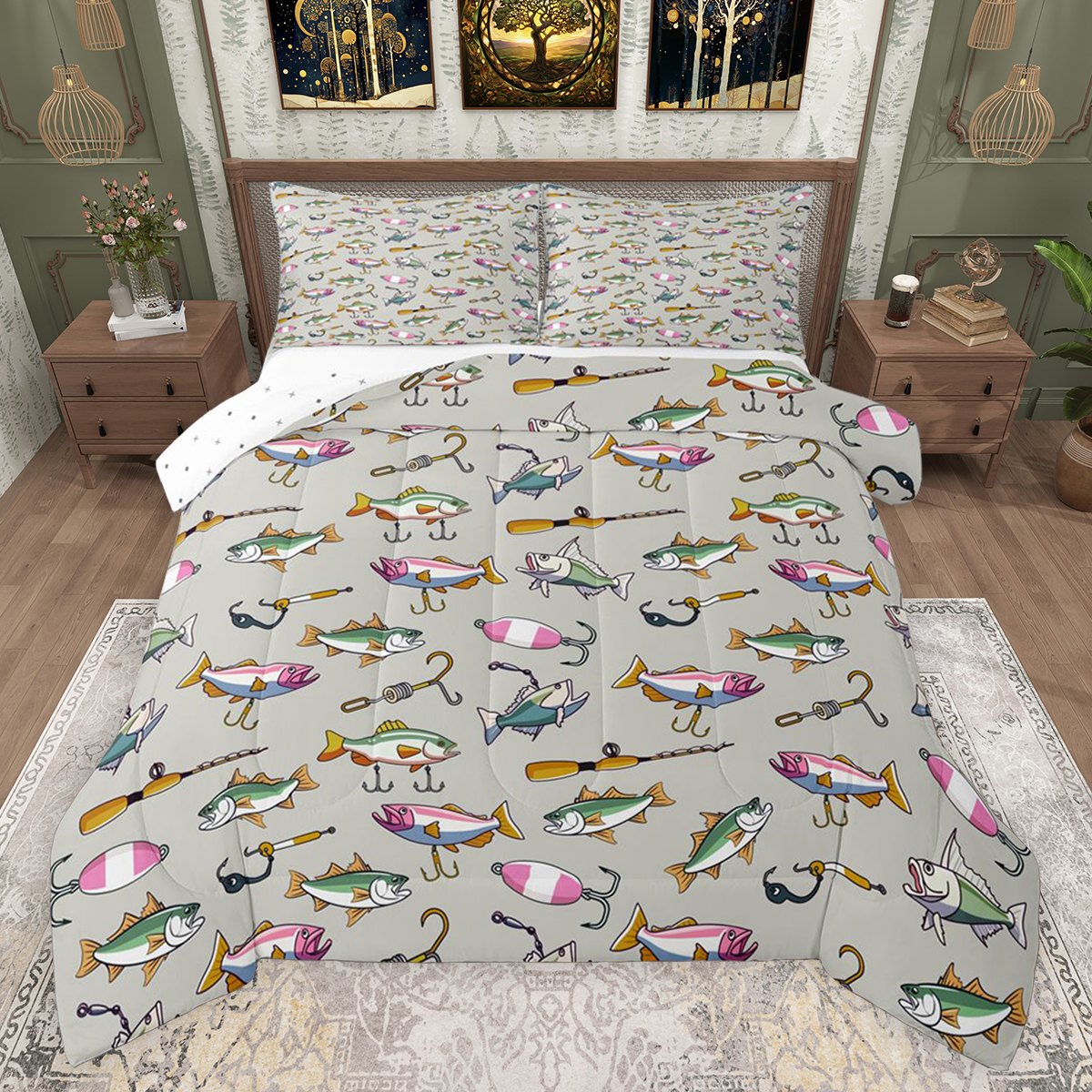 Comforter Fish Pattern Feelyou Cute Bass Fish Full Size Comforter Sets for Child, Kawaii Farm ...