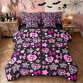 thumbnail image 1 of Feelyou Cute Bow Skull Twin Bedding, Sugar Gothic Halloween Bedding Comforter Set, Black Pink, Black Reversible, 7 Pieces, 1 of 7