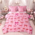 thumbnail image 1 of Feelyou Cute Bow-tie Pink Bedding Comforter Set 7pcs for Kid, Kawaii Cartoon Ribbon King Bedding Sets, Fashion Polkadots Reversible Bed Sheets, Super Cozy Room Decor, 1 of 7