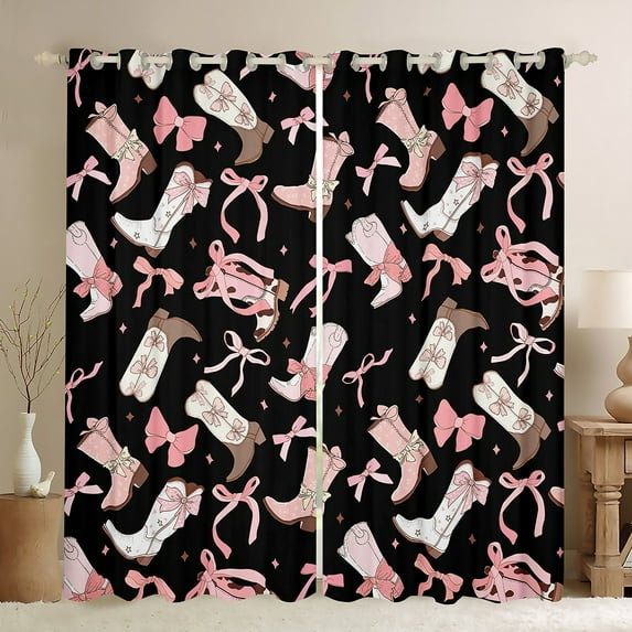 Feelyou Cute Bowknot Boot Curtains Pack of 2 (42x84 Each) for Girl, Western Cowgirl Princess Curtains Blackout, Fairy Tale Style Bedroom Curtains, Window Curtains Decor