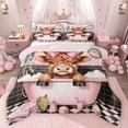 thumbnail image 1 of Feelyou Cute Bowknot Cow Full Size Comforter Sets for Teens, Kawaii Highland Cattle Bedding Comforter Set, Cartoon Animal Reversible Bedding Sets, Microfiber Bedroom Decor, 3 Pieces, 1 of 8