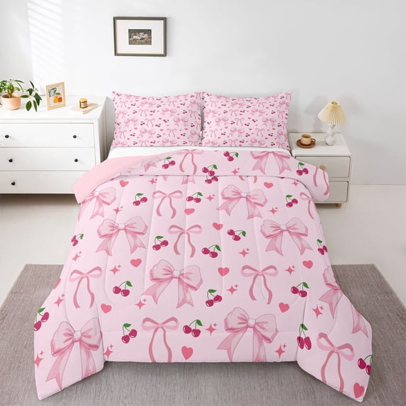 Feelyou Cute Bowknot Full Size Comforter Sets, Cartoon Bedding Sets, 3-Piece