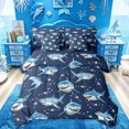 thumbnail image 1 of Feelyou Cute Cartoon Blue White Shark Bedding Comforter Set for Boys Girls Kids, Ocean Marine Animal Queen Bedding Sets, Navy, Blue Reversible, 7pcs, 1 of 7